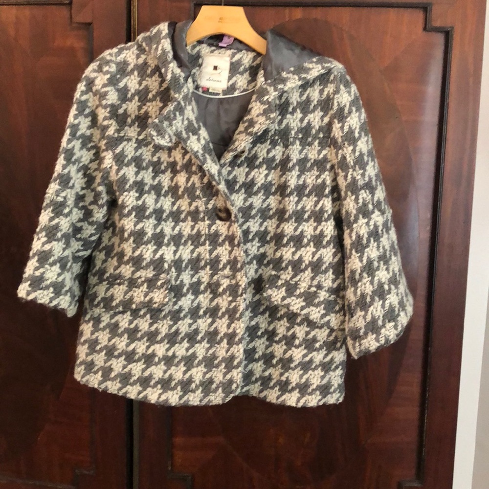 Anthropologie houndstooth 3/4 sleeve coat